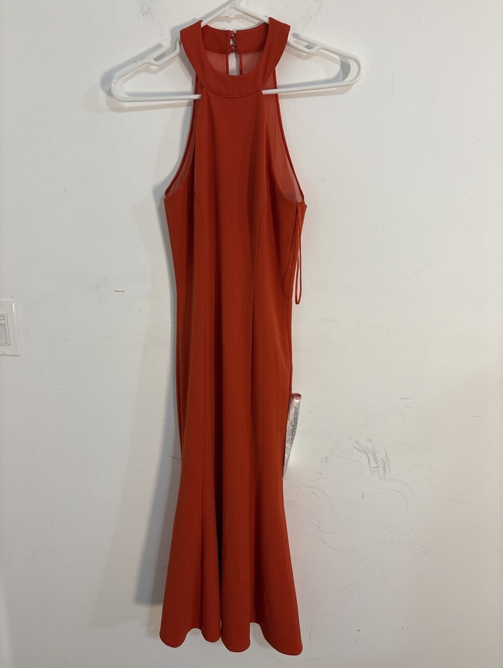 Dress the Population Amara Halter Mermaid Gown Orange Red Crepe NWT Size XXS